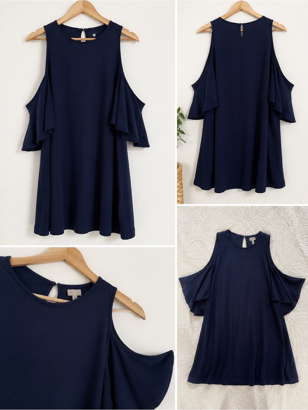 Women's Navy Cold-Shoulder Midi Dress
